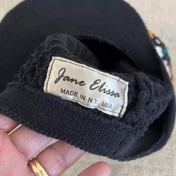 Vintage Woman's Black Stocking Embroider Floral Hat W/Brim - Picture 7 of 8